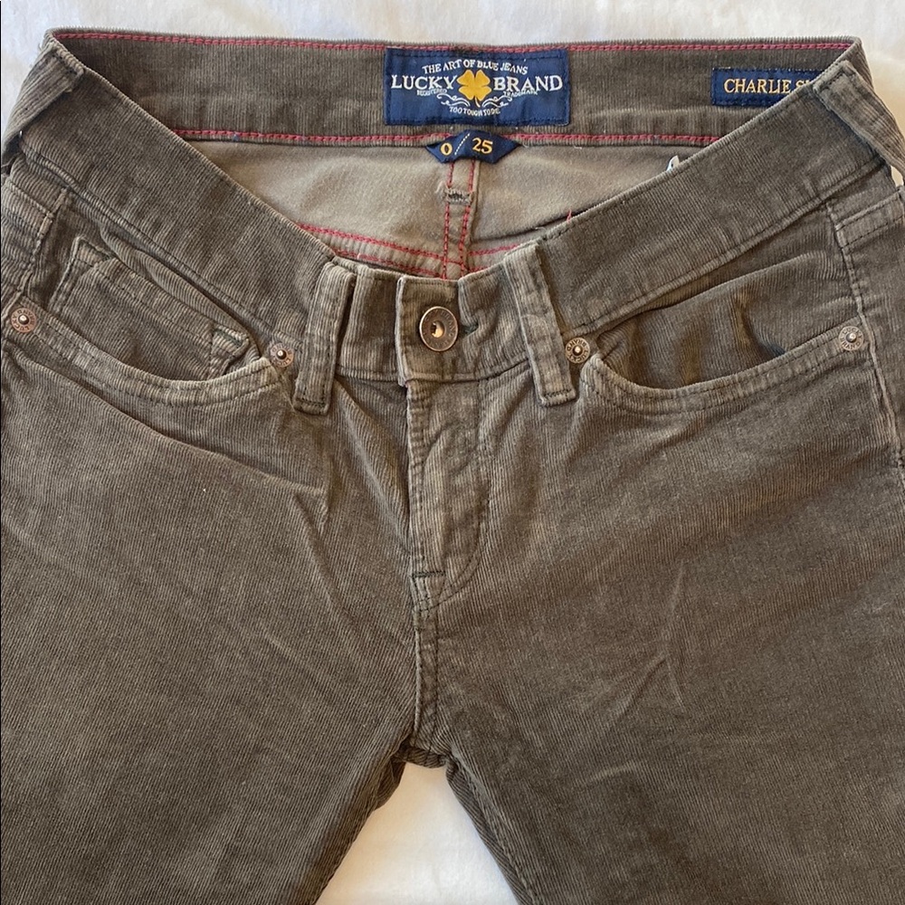 Women’s Lucky Brand Charlie Skinny Corduroy Olive green Sz 25